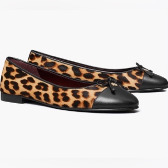 Tory Burch Cap Toe Ballet Flat in Classic Leopard Calf Hair Size 9 - Picture 5 of 13